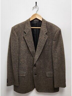 Vintage Jack Victor Wool Cashmere Blazer Sport Coat 44R Houndstooth Brown Tan